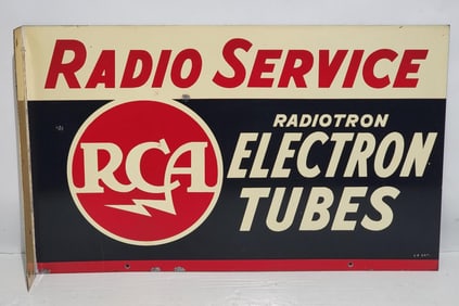 RCA Radio Service "Radiotron Electron Tubes" Metal Flange Sign