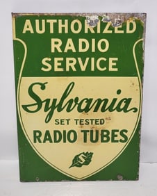 Sylvania Radio Tubes "Authorized Radio Service" Metal Flange Sign