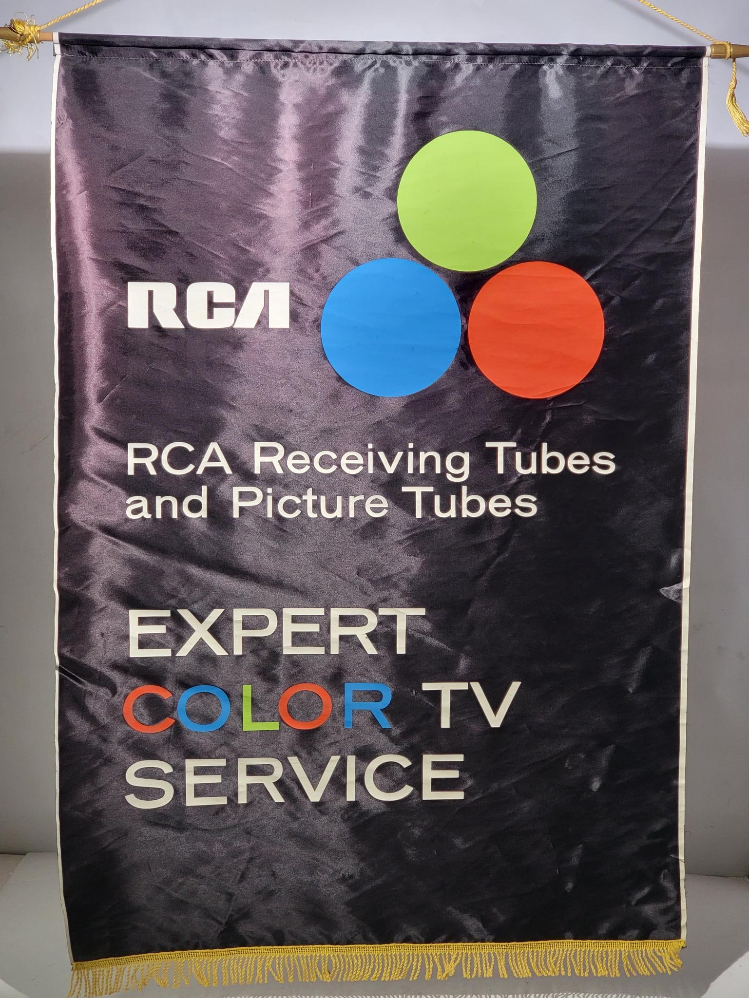 RCA "Expert Color TV Service Banner: rated 8.9, 42"x28", the silk-style banner is in good condition, needs ironed.
