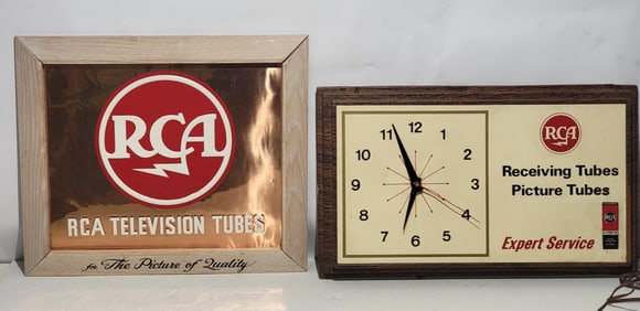 RCA Television Tubes Sign & Plastic Clock