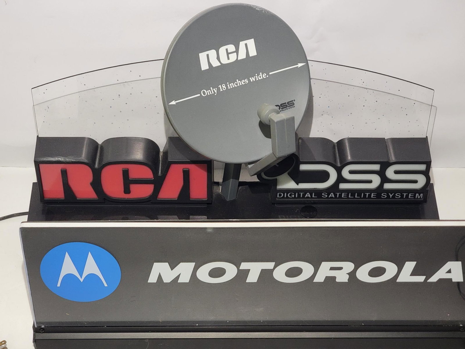 RCA & Motorola Lighted Display: rated 8.5, 17"x25"x8" or less is sizes, both light up, both have light wear.