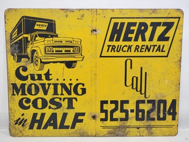 Hertz Truck Rental w/1960's Chevy Truck Metal Sign
