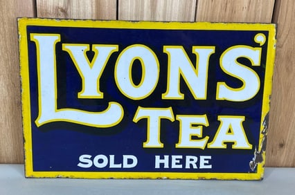 Lyon's Tea Sold Here Porcelain Flange Sign (TAC)