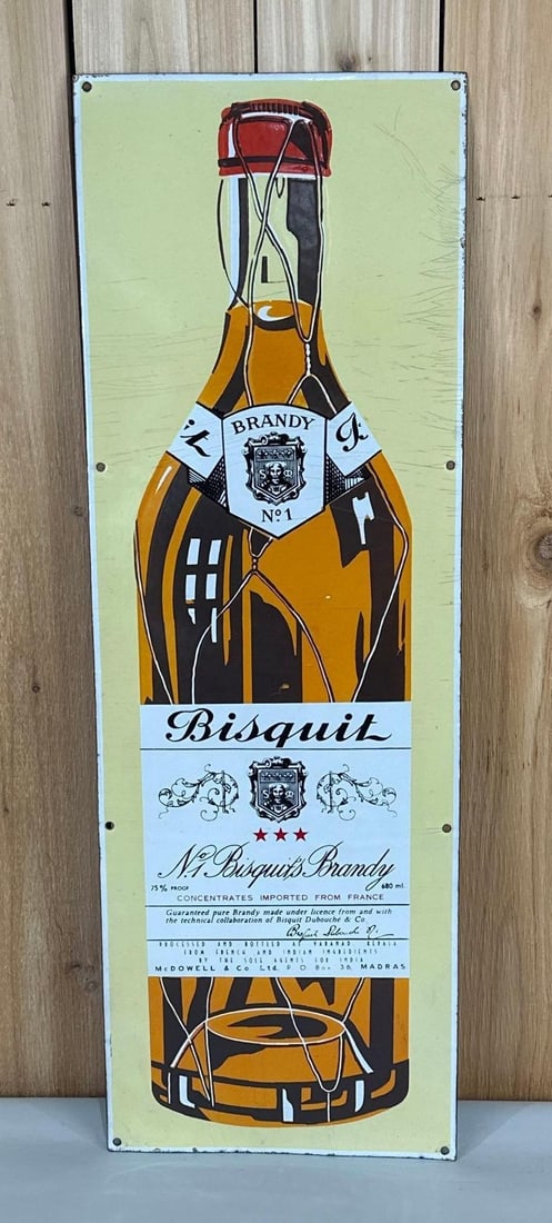 Bisquit Brandy No. 1 w/Bottle Image Porcelain Sign (TAC) (1 of 4)