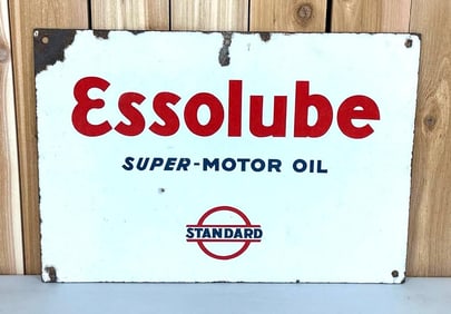 Essolube Super-Motor Oil w/Logo Porcelain Sign (TAC)
