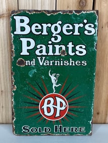 Berger's Paints & Varnishes w/Logo Porcelain Flange Sign (TAC)