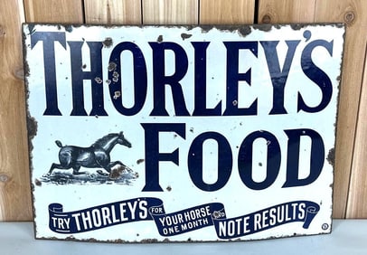 Thorley's Food w/Horse Image Porcelain Sign (TAC)
