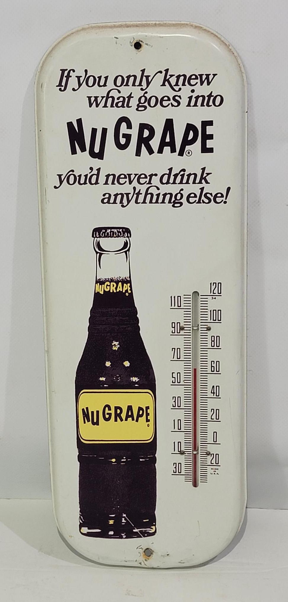 Nu Grape Soda Metal Thermometer w/Bottle (TAC) (1 of 2)