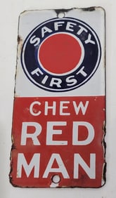 Chew Red Man Safety First Porcelain Door Push Sign (TAC)