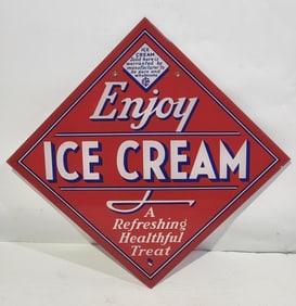 Enjoy Ice Cream "A Refreshing Healthful Treat" Hanging Glass Sign