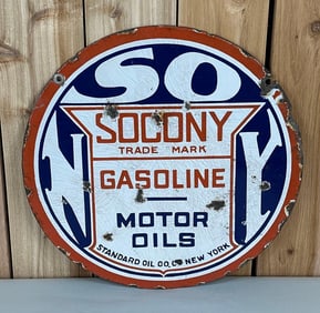 Socony Gasoline Motor Oils Porcelain Sign