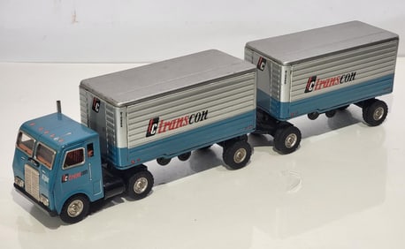 TC Transcon Semi w/Two Trailers Japanese Tin Litho Friction Truck