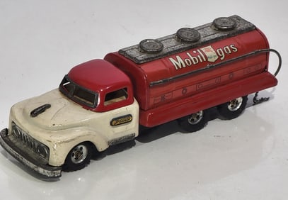 Ford Mobilgas Tanker Truck Japanese Tin Litho Friction Toy