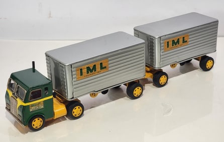 IML Semi w/Two Trailers Japanese Tin Litho Friction Truck