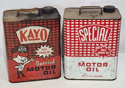 Kayo & Special Motor Oil Two Gallon Rectangle Metal Cans