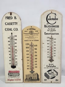 3-Small Wood Advertising Thermometers