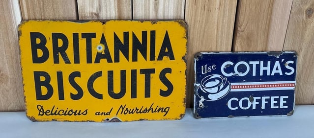 2-Porcelain Signs Cotha's Coffee & Britannia Biscuits