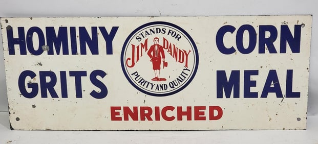 Jim Dandy Hominy Grits Corn Meal w/Logo Metal Sign & more