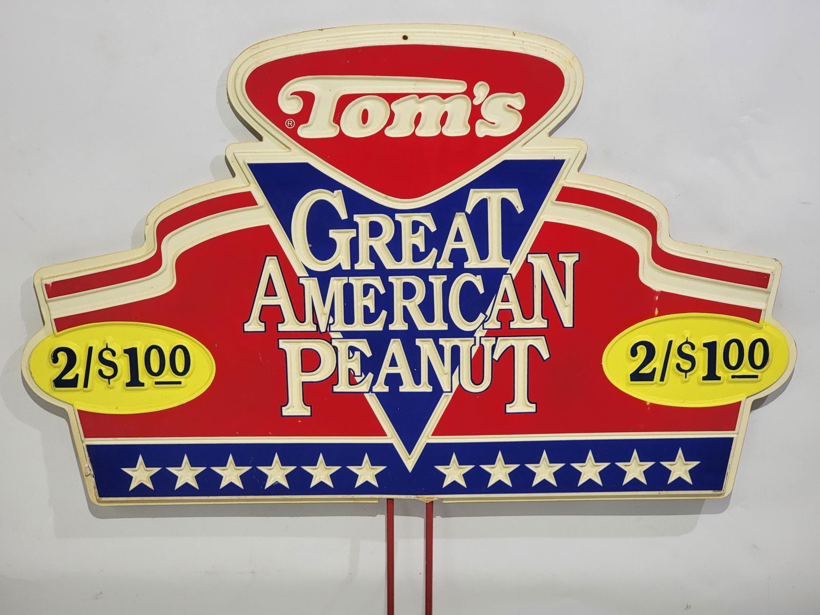 Tom's Great American Peanut 2/$100 Plastic Sign (1 of 2)