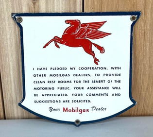 Mobilgas w/Pegasus Rest Room Pledge Porcelain Sign (TAC)