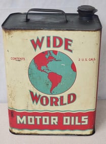 Wide World Motor Oils Two-Gallon Metal Rectangle Can