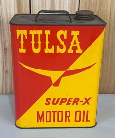 Tulsa Super-X Motor Oil Two-Gallon Rectangle Metal Can