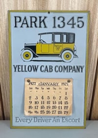 Small Yellow Cab Company "Park 1345" Metal Calendar Sign (TAC)
