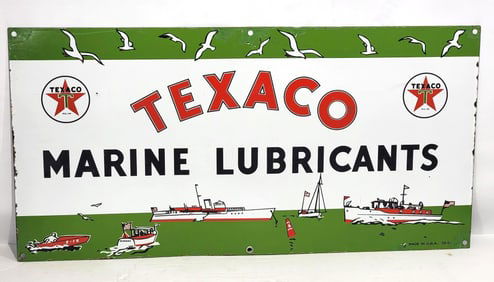 Texaco (white-T) Marine Lubricants w/Ships Logo Porcelain Sign (TAC)