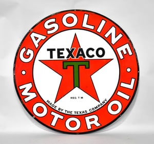 Texaco (black-T) Gasoline Motor Oil Porcelain Sign (TAC)