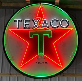 Texaco Star Logo Porcelain Identification Sign w/Neon Added (TAC)