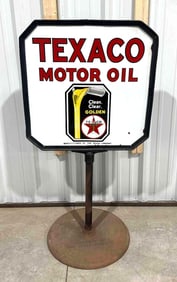 Texaco (black-T) Motor Oil Porcelain Curb Sign (TAC)