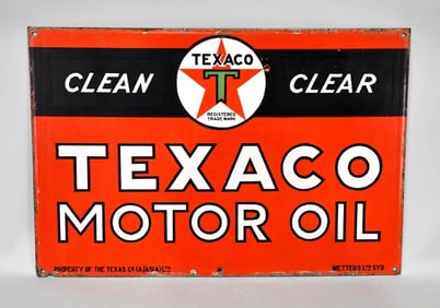 Texaco (black-T) Motor Oil Clean Clear Porcelain Sign (TAC)