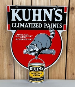 Kuhn's Climatized Paints w/Hanging Racoon Logo Porcelain Sign (TAC)
