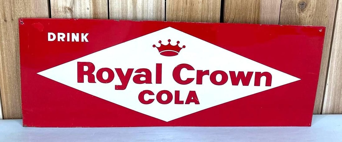 Drink Royal Crown Cola Metal Sign (TAC): rated 8.9, 11.5"x29.5", the SST embossed sign has excellent color and shine, has light wear. TAC #059281