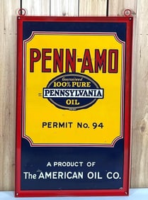 Rare Penn-Amo The American Oil Co. Metal Sign (TAC)