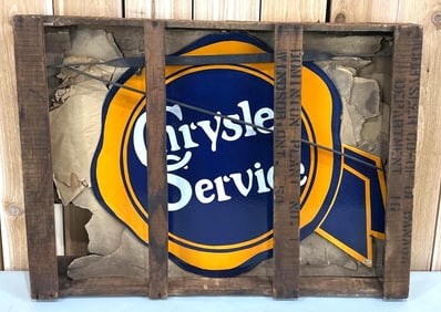 "AMAZING" Chrysler Service Ribbon Porcelain Sign New in Wood Crate (TAC)