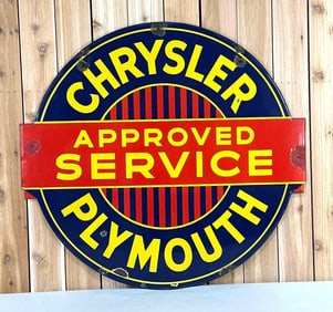 Chrysler Plymouth Approved Service Porcelain Dealership Sign (TAC)
