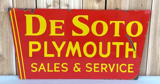 De Soto Plymouth Sales & Service Porcelain Sign