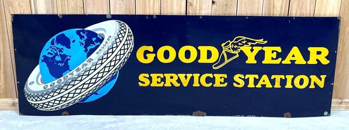 Goodyear w/World in Tire Logo Service Station Porcelain Sign (TAC)