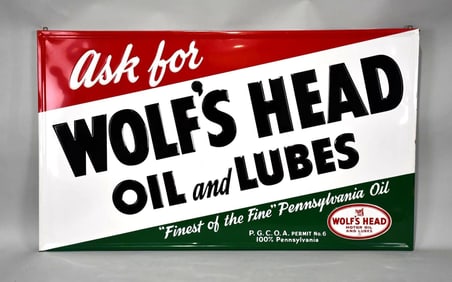 Ask for Wolf's Head Oil & Lubes w/Logo Metal Sign (TAC)