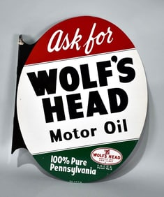 Wolf's Head Motor Oil Metal Flange Sign (TAC)