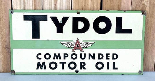 Tydol w/Flying A Logo Compound Motor Oil Porcelain Sign (TAC)