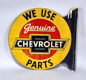 We Use Genuine Chevrolet Parts Metal Flange Sign (TAC)