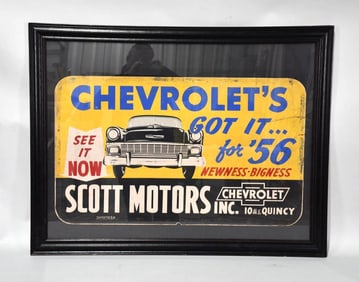 1956 Chevrolet w/Car Cardboard Sign Framed
