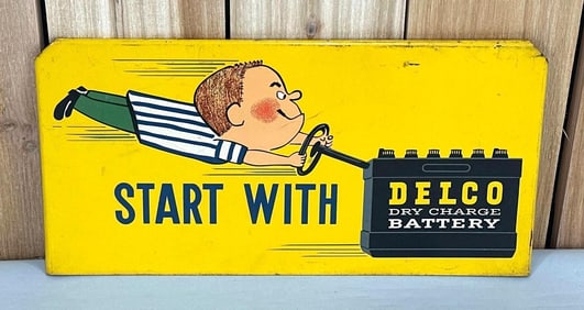 Delco Dry Charge Battery Metal Rack Sign (TAC)