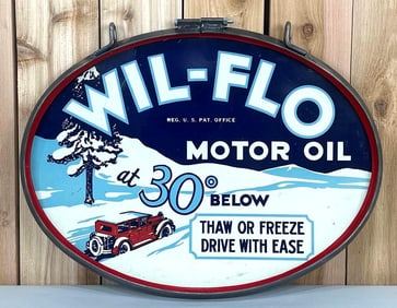 Rare Wil-Flo Motor Oil 30 Below w/Sedan Image Metal Sign (TAC)