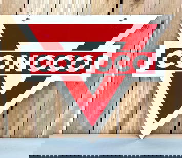 Conoco (gasoline) Porcelain Triangle Sign: rated 9.25, 25.5"x30", the DSP diecut sign has excellent color and gloss, nice, very minor edge wear. TAC #059073