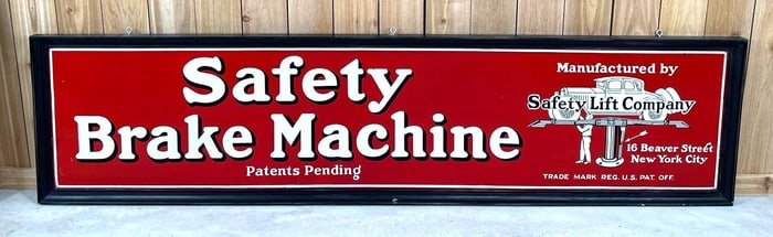 Rare Safety Lift Company "Brake Machine" w/Image Porcelain Sign (TAC)