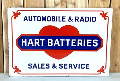 Hart Batteries w/ Heart Porcelain Flange Sign (TAC)