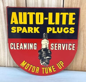 Auto-Lite Spark Plugs Cleaning Service w/Image Metal Flange Sign (TAC)